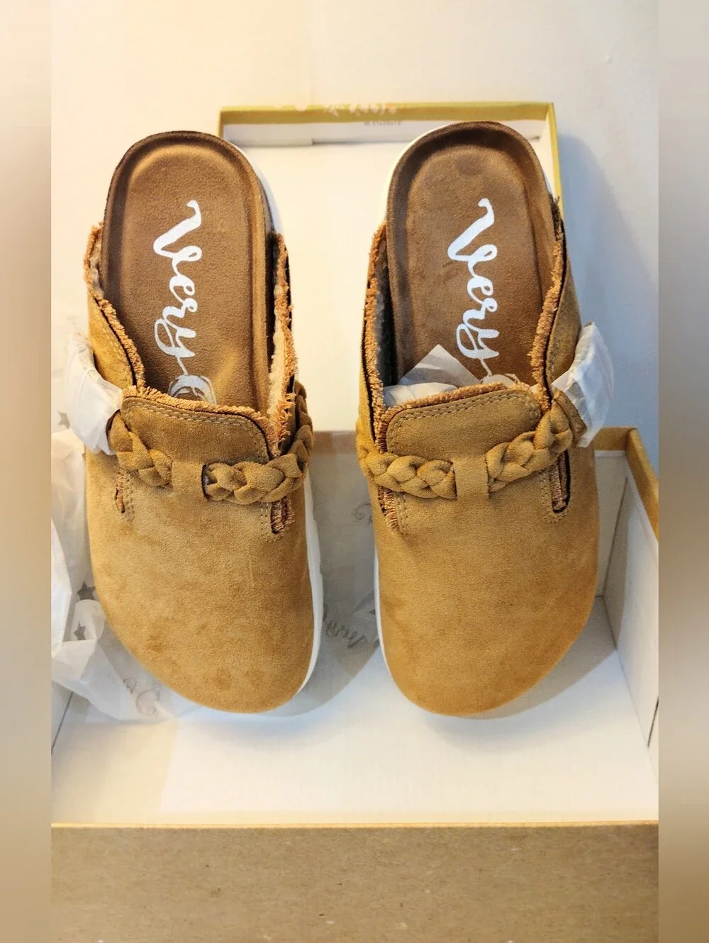 Women's Braided Suede Slip-On Clogs in Tan